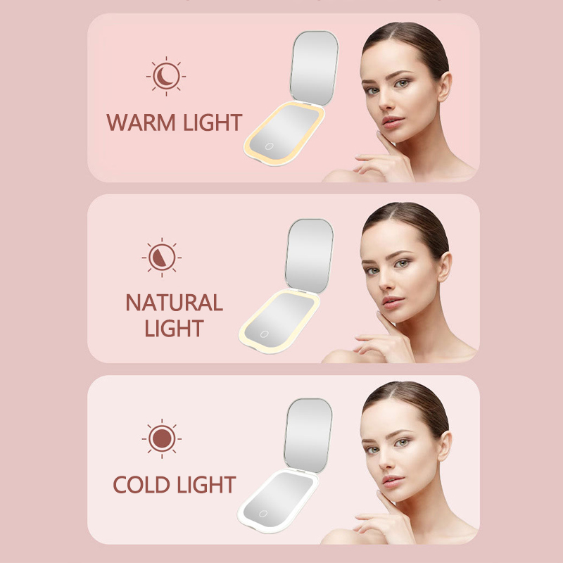 مرآة مكياج LED محمولة قابلة للطي للسفر بشعار مخصص BWLLNI 5
