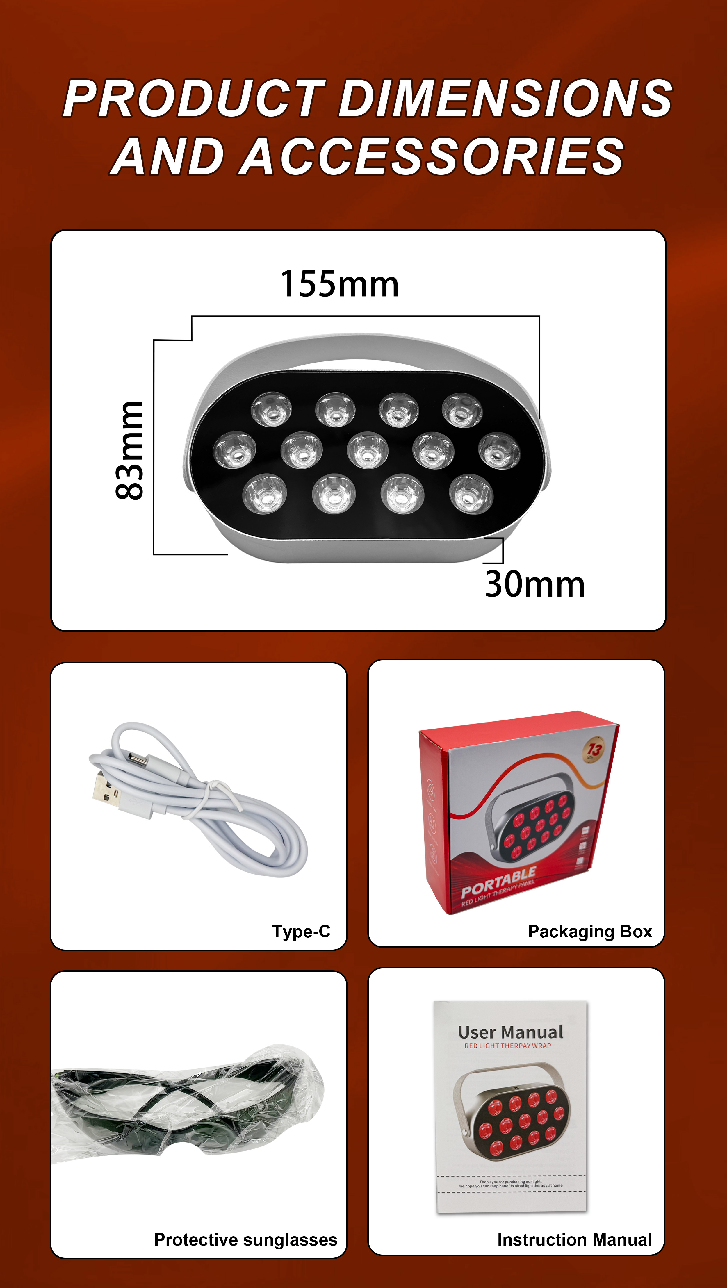 iLUX-MINI60-2 2 wavelength 660NM:850NM red light therapy panel built-in 5000 mAh battery 10