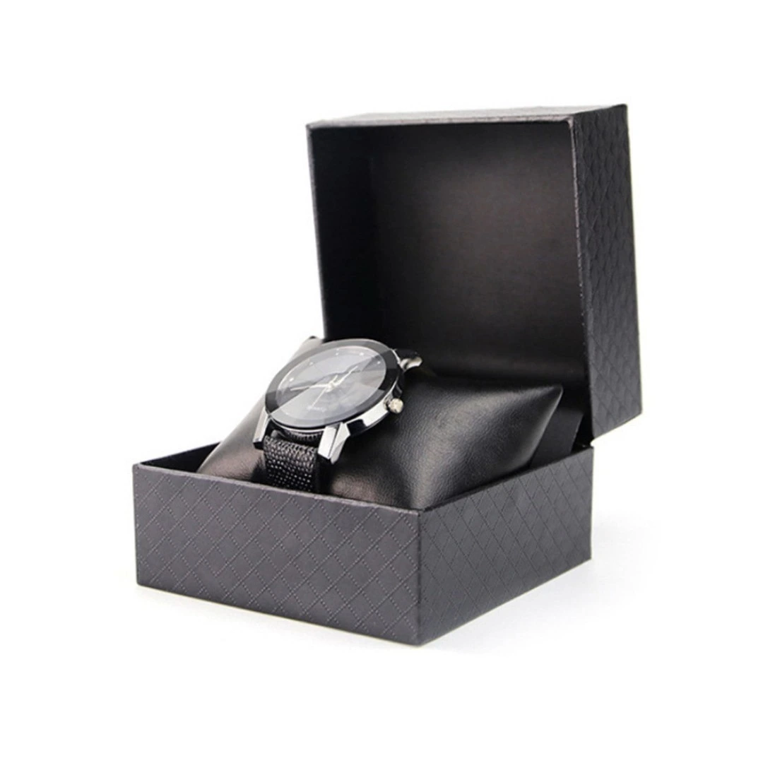 Specialty paper with textured finish + PU leather watch box packaging 1
