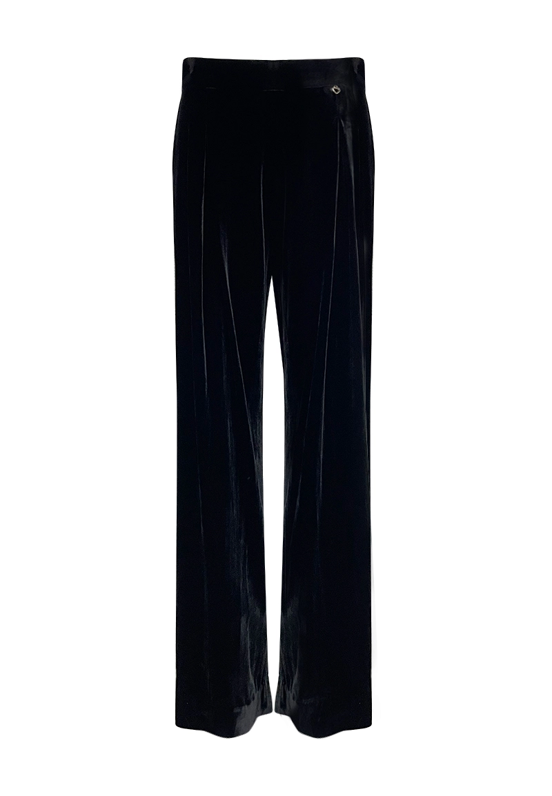 Casual Black Velvet Flared Trousers Vepeen Apparel 1