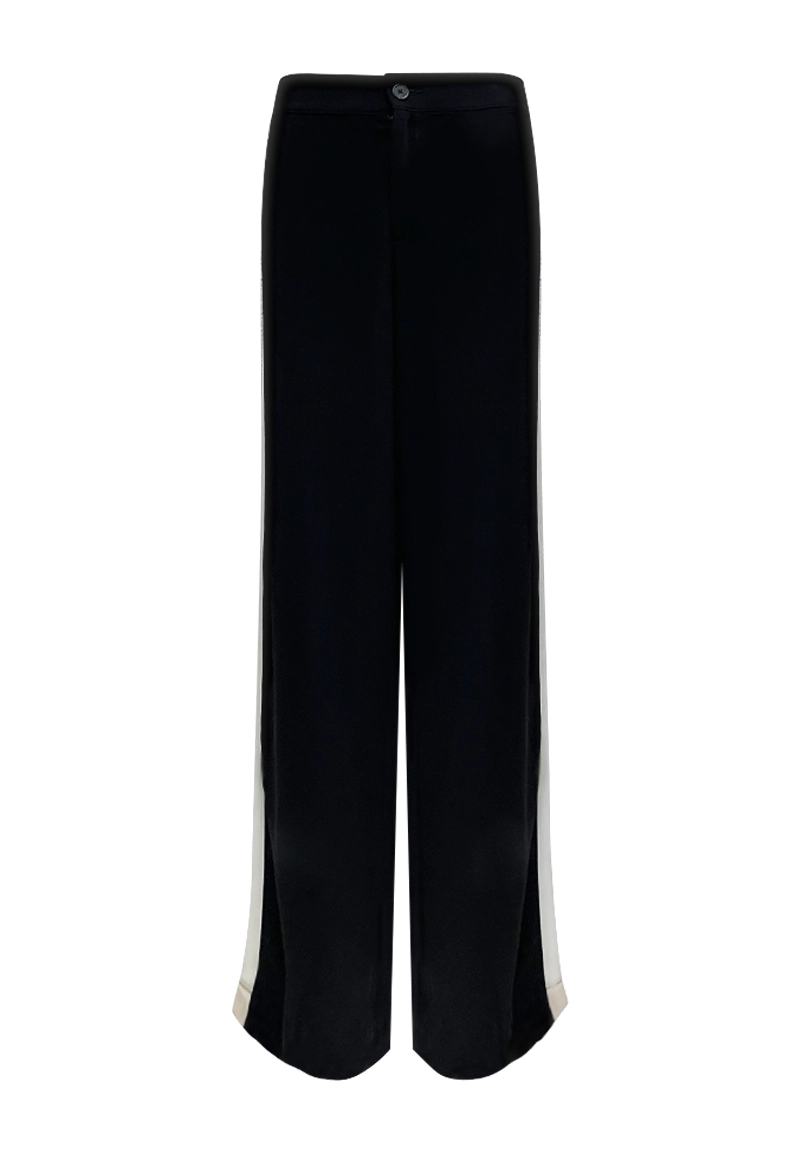 Black Wide-Leg Trousers with Side Stripes Vepeen Apparel 1