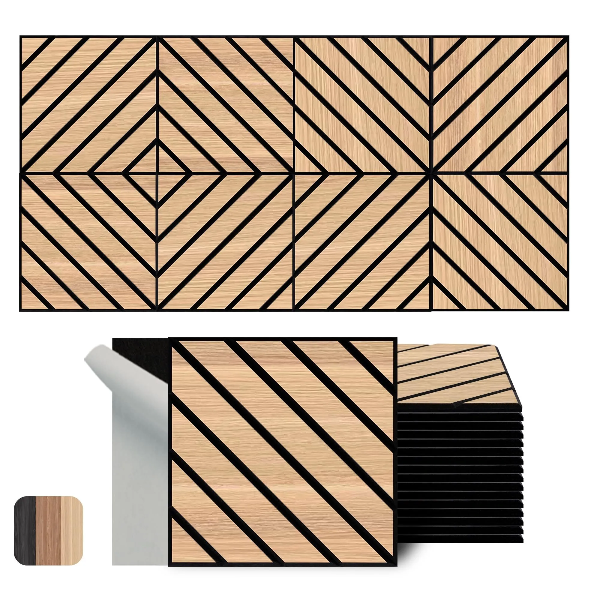 Pannello acustico in fibra di poliestere con impiallacciatura in legno con fessure quadrate: elemento essenziale per la decorazione fonoassorbente della camera da letto 1