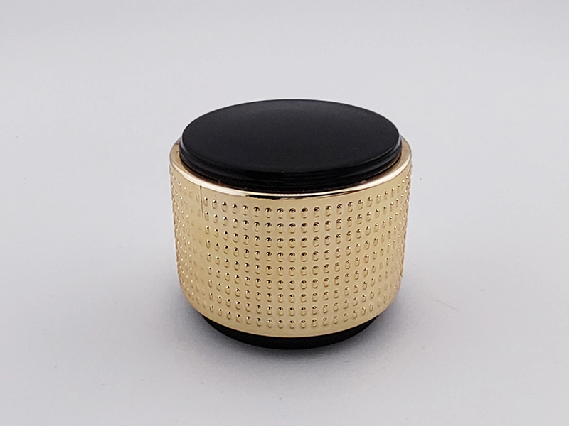 Venta al por mayor de tapas de perfume de lujo, de plástico, personalizadas y engarzadas, cilíndricas, negras y doradas. 1