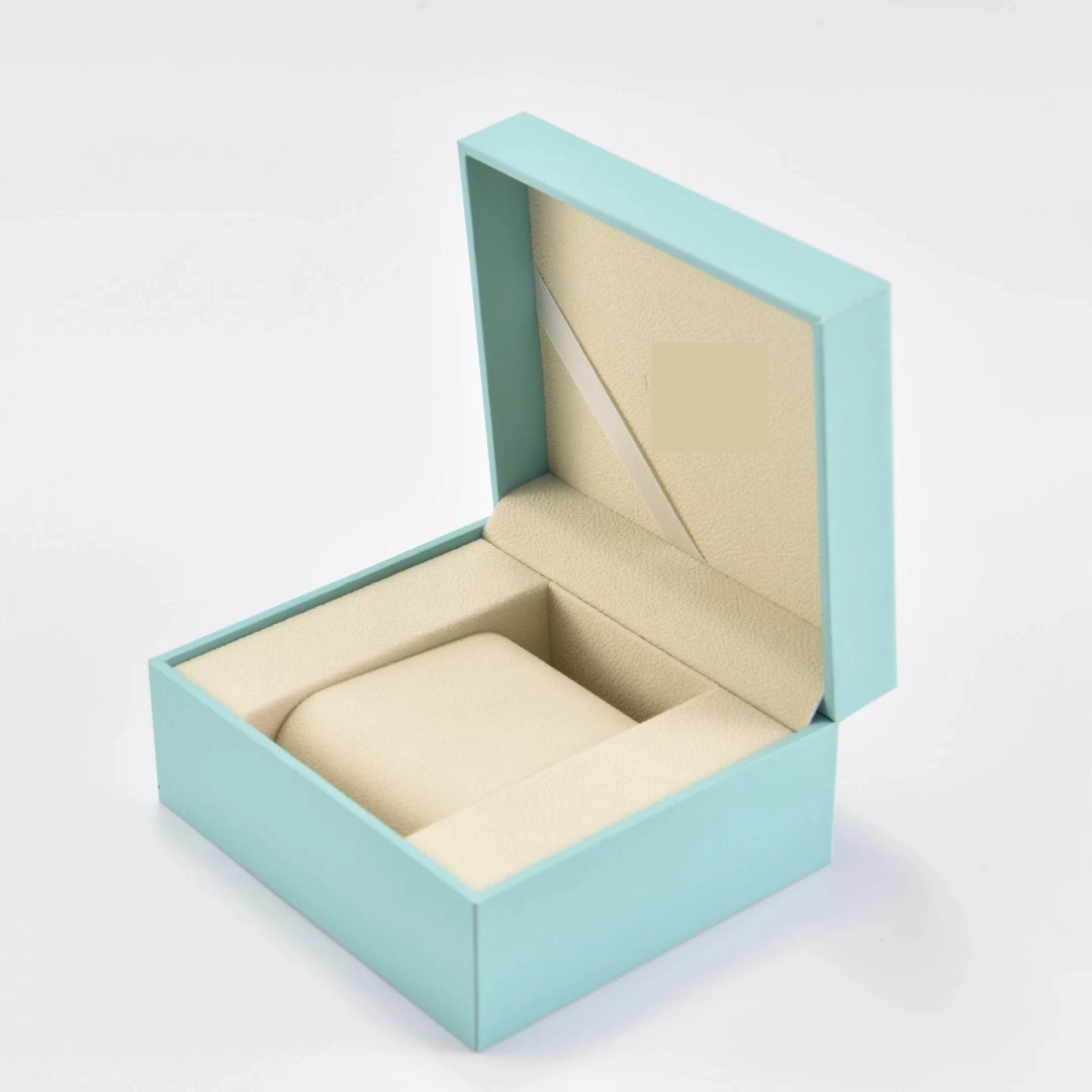Premium imitation leather speciality paper watch box in sky blue 1