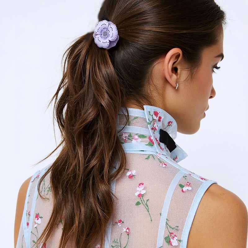 Haargummi aus Acetatfaser mit Strassblumenverzierung, elegantes elastisches Haarband für Damen 1