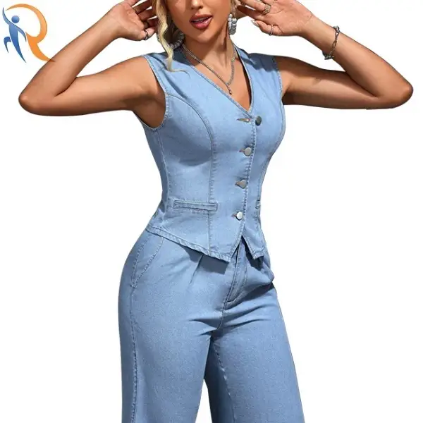 كارديجان جينز برقبة على شكل حرف V وبدون أكمام وواسع 1