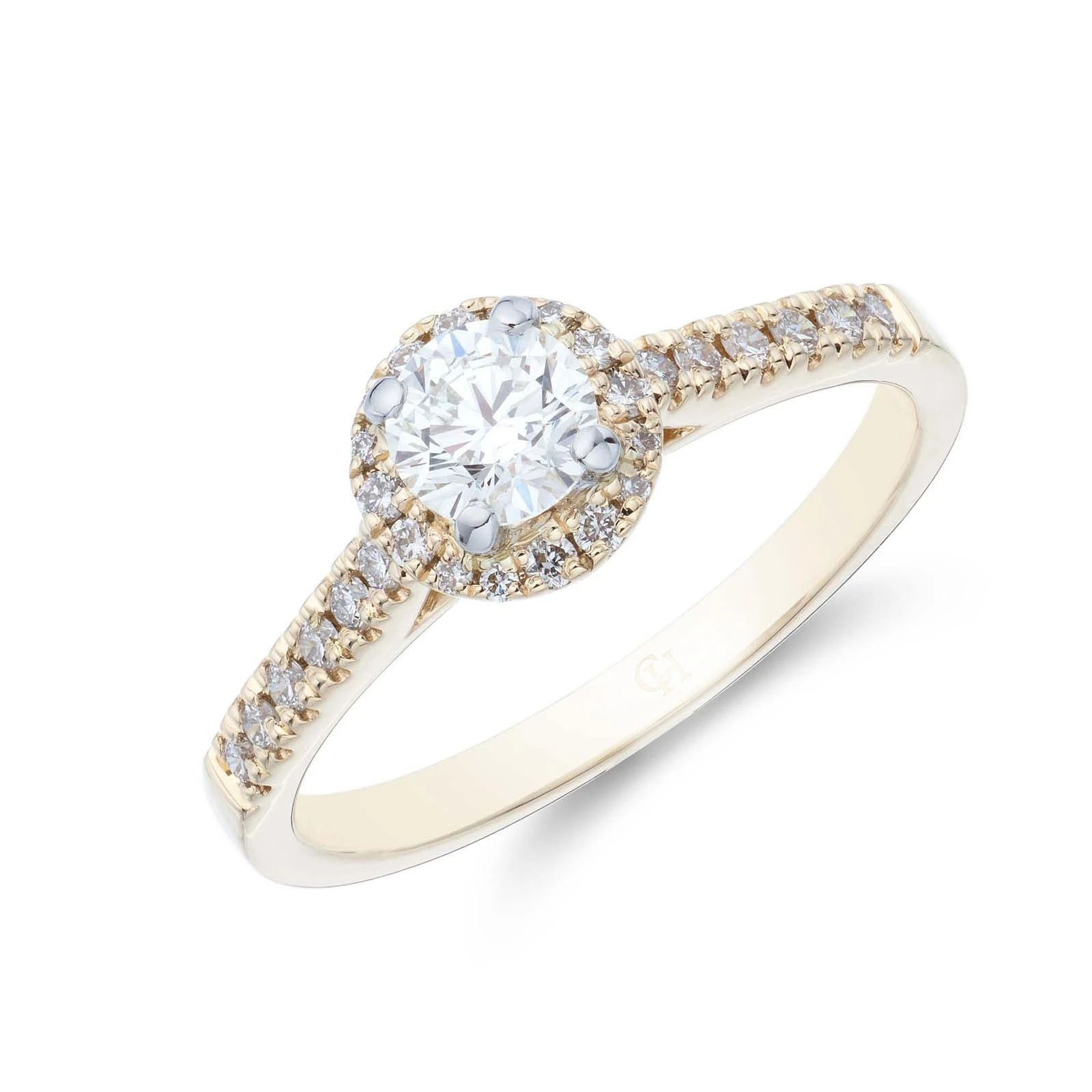 Excellent Luxurious 18ct Yellow Gold Round Brilliant Cut High Clarity Diamond Halo Engagement Ring 1