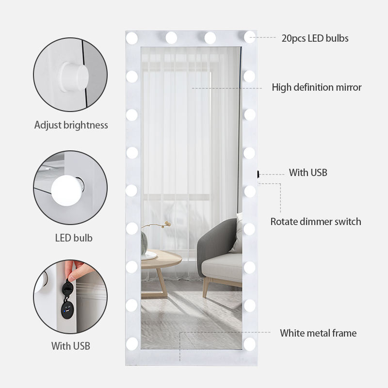 Specchio da pavimento a figura intera con touch screen intelligente per parrucchiere illuminato a LED BWLLNI 6