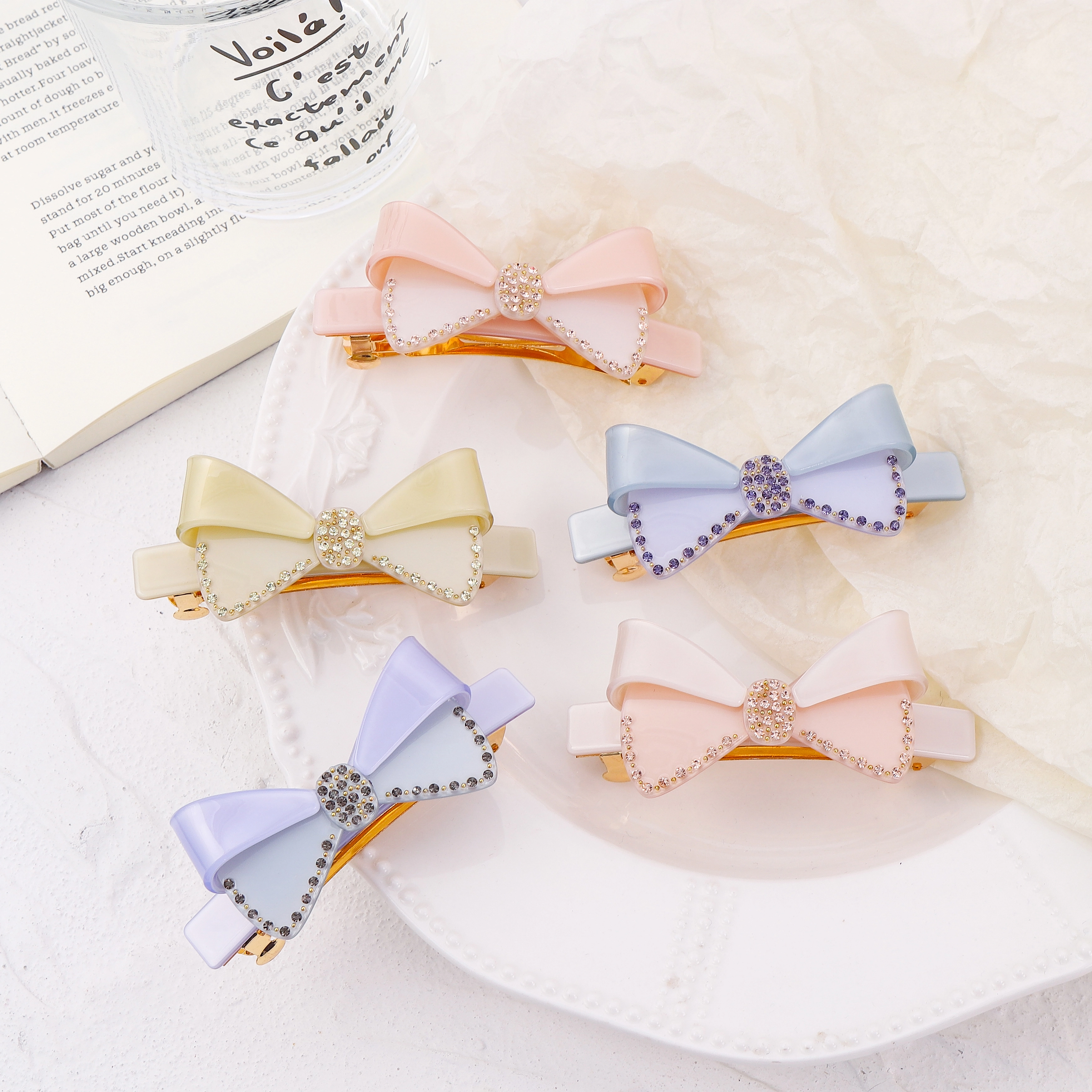 Haarspange mit Schleife aus Essigsäure, einteilige Haarspange mit Federmechanismus für Pferdeschwänze 1