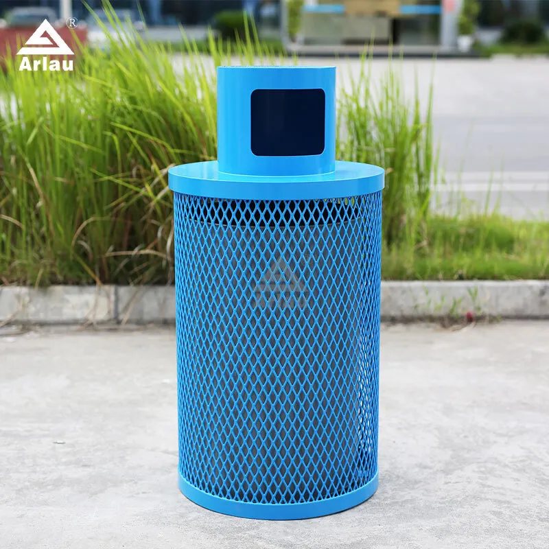36-Gallon Outdoor Garbage Bin - Blue Expanded Metal 1