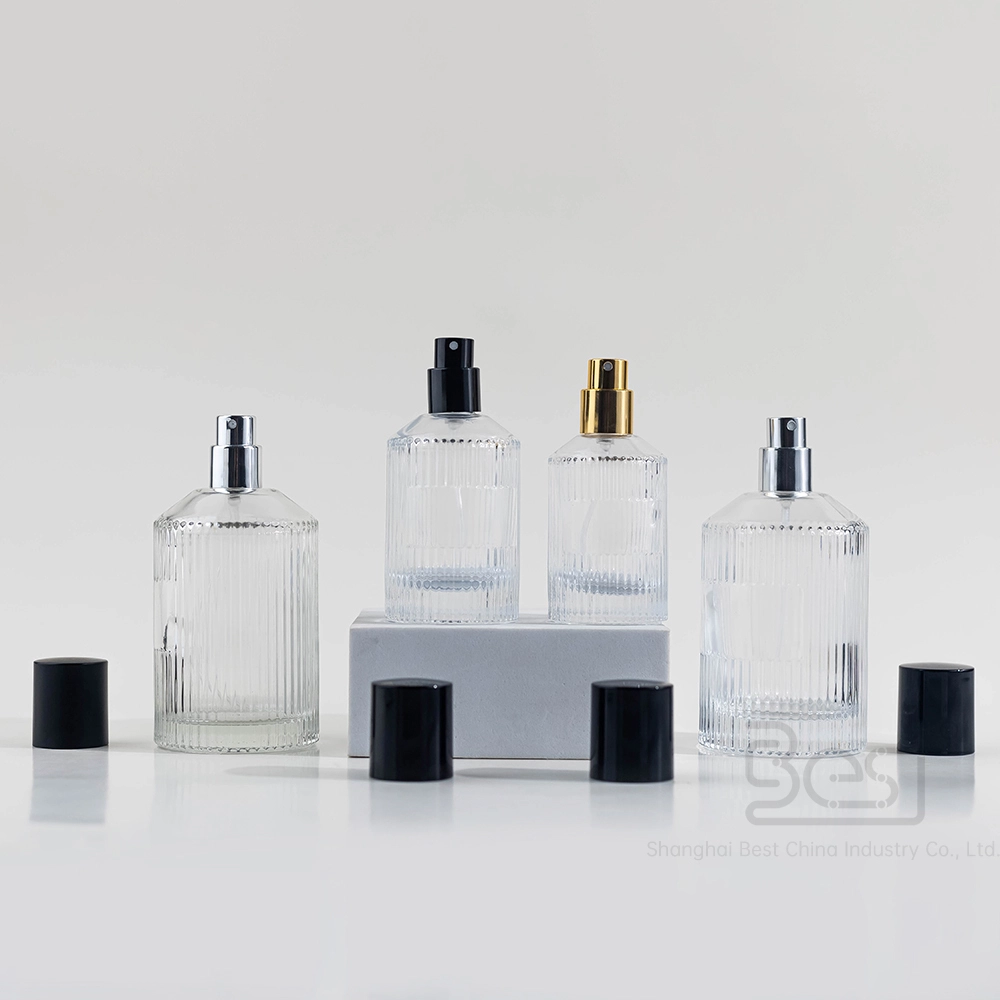 Flacone per profumo in vetro a coste di alta qualità con coperchio nero e spruzzatore oro/argento | 30 ml, 50 ml, 100 ml BEST-23315 1