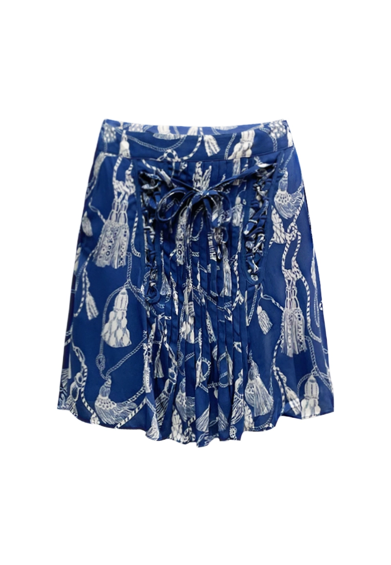 Ladies Navy Print Mini Skirts With Front Lace-Up Vepeen Apparel 1