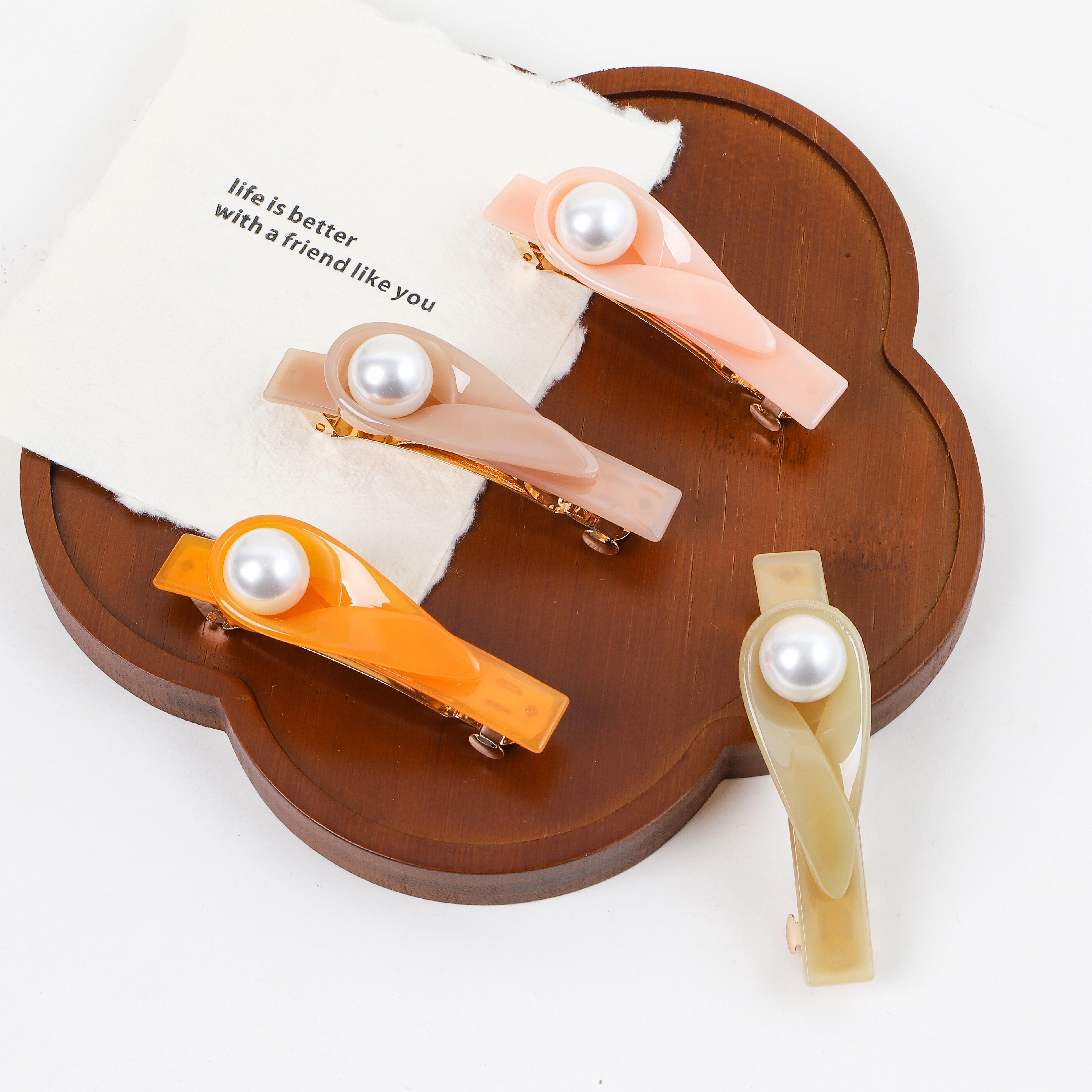 Haarspange mit Acetatperle, Damen-Haarspange mit einem Steg und Federmechanismus, modisches Haaraccessoire 1