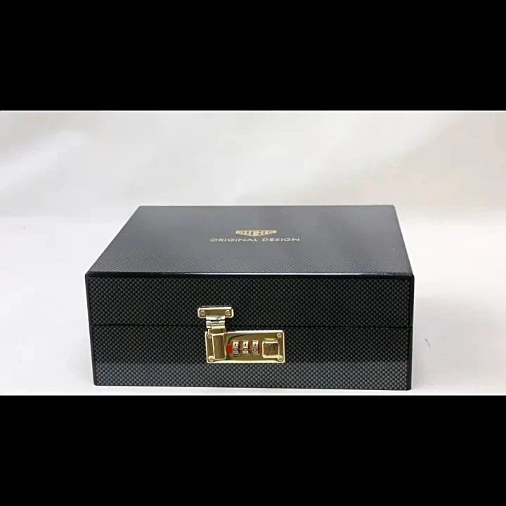 Premium Lacquered Watch Box with Carbon Fiber Combination Lock Watch Storage and Display Gift Set 1