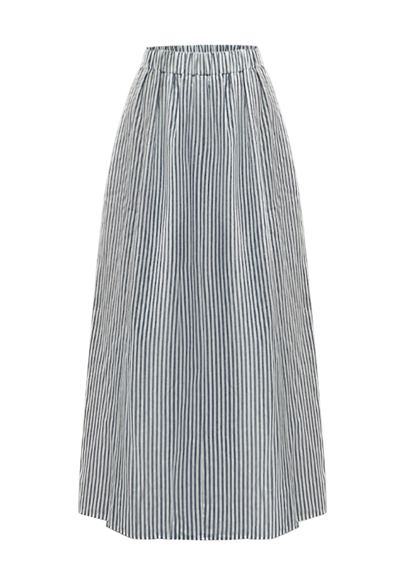 Blue and White Striped Midi Skirt Vepeen Apparel 1