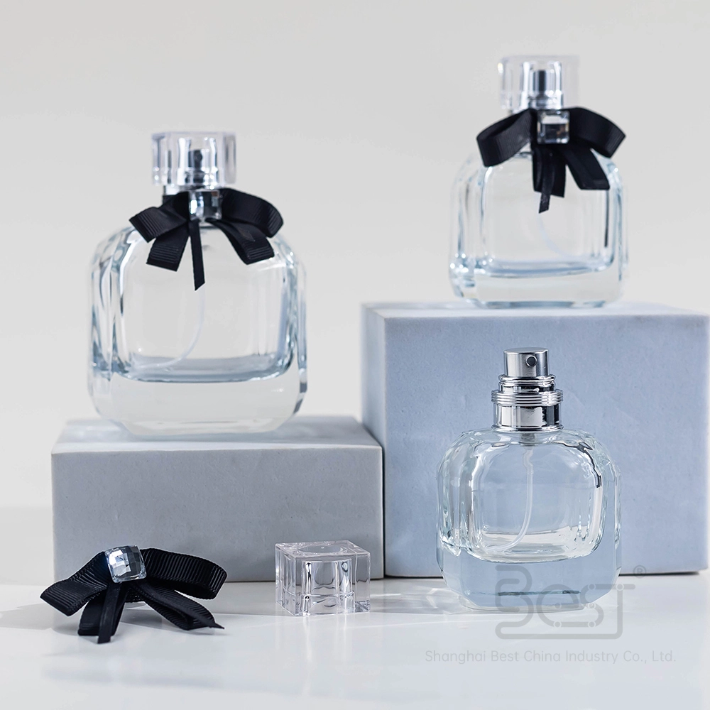 Luxury Square Perfume Bottle with Black Bow | Thick Glass Base & Sprayer | 30ml 50ml 100ml BEST-23312 1