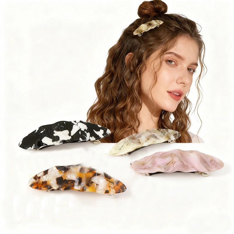 Pinza para el cabello con efecto mármol de acetato, horquilla para coleta, pinza de resorte, pinza para el cabello de moda para mujer. 1