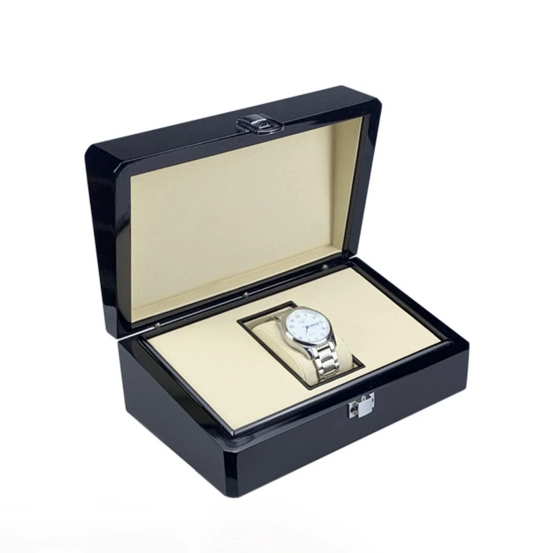 Premium Glossy Black Lacquered Wooden Watch Gift Box 1