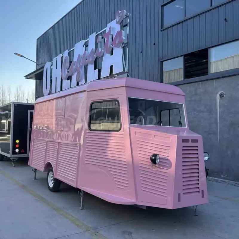 Citroen Style Retro Pink Catering Trailer Mobile Food Truck Street Food Coffee Unit 1