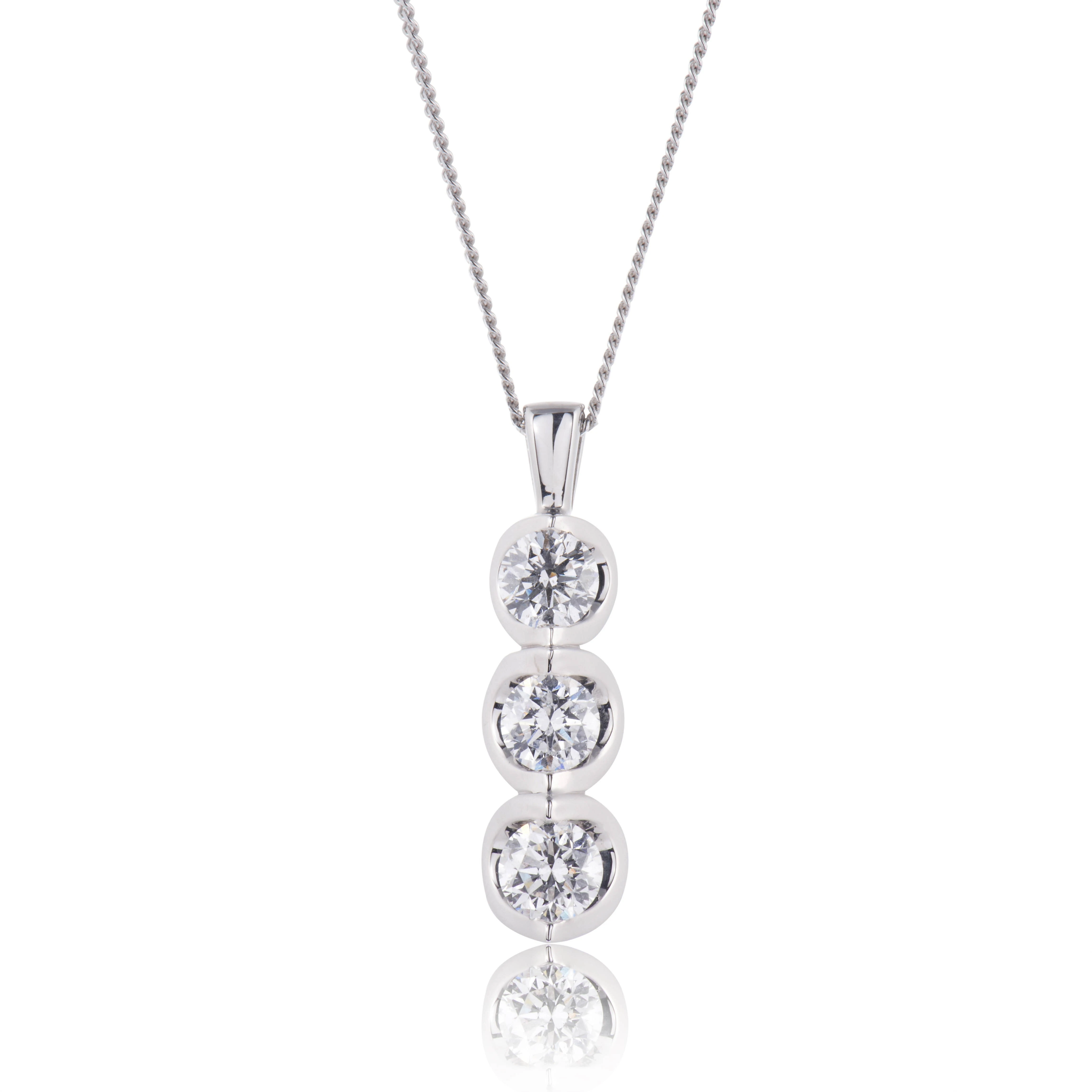 18ct White Gold Lab Grown Excellent Round Brilliant Cut VS1 Clarity Diamond Drop Pendant 1