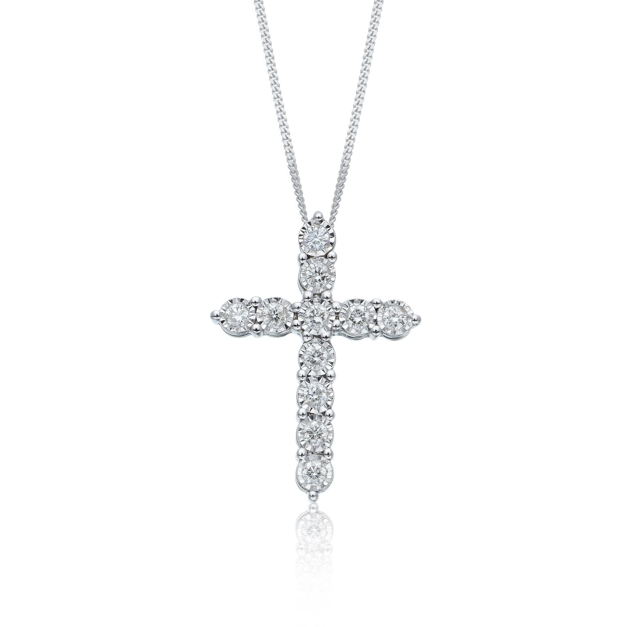 18ct White Gold Lab Grown Excellent Round Brilliant Cut High Clarity Diamond Cross Pendant 1
