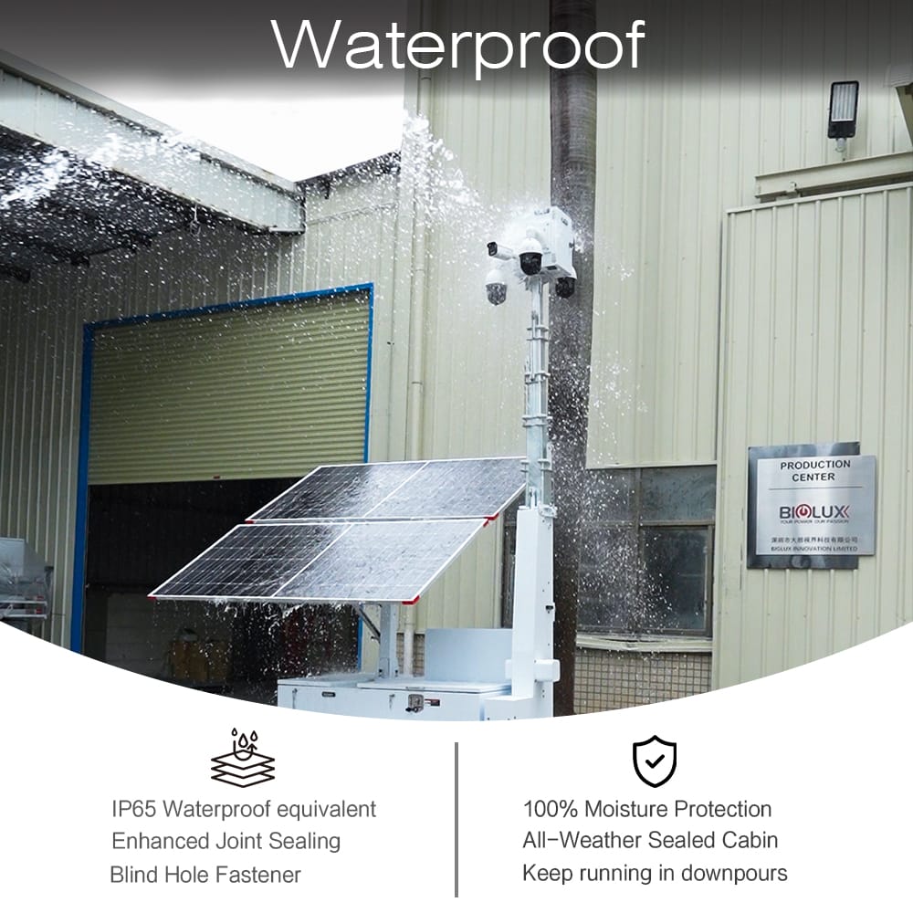 Biglux Mobile CCTV Camera Solar Trailer Surveillance Tower nga adunay Duha ka 600W Panels alang sa Traffic Management 6