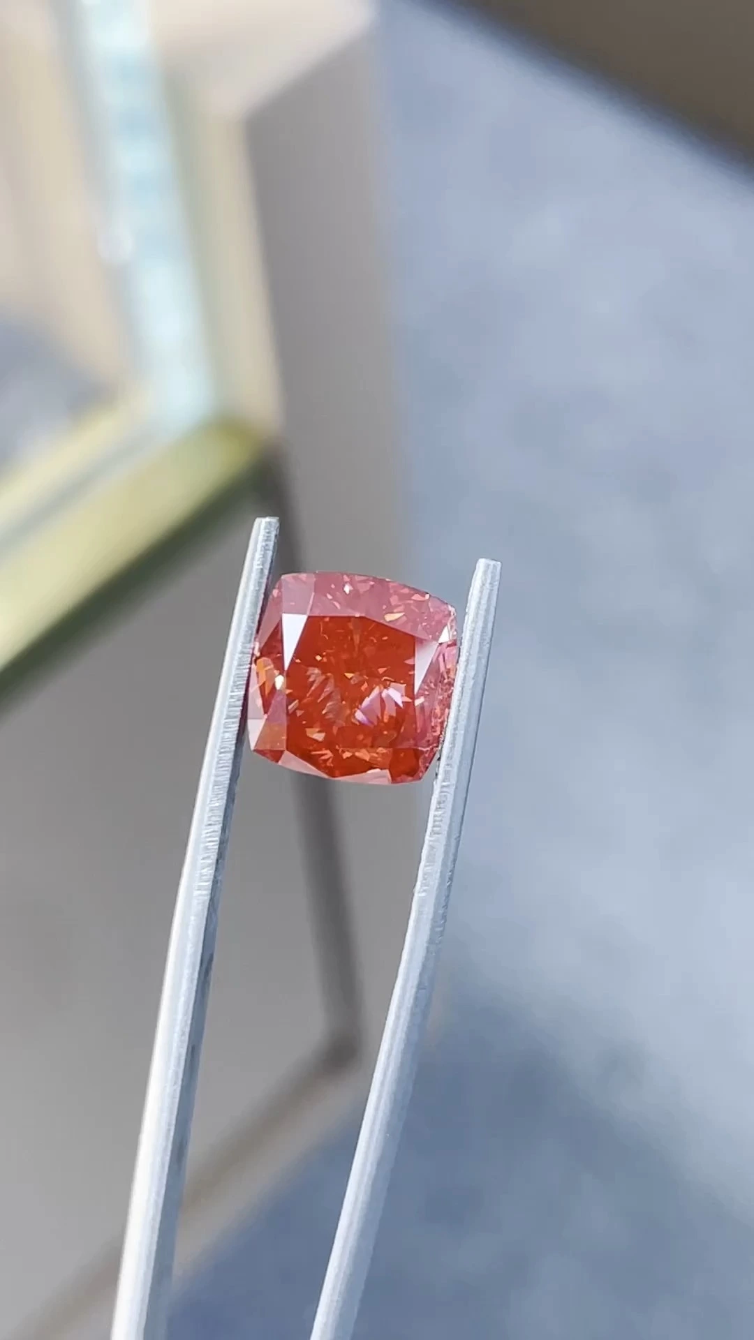 Lab Grown Fancy Vivid Red VS1 Clarity Excellent Cushion Cut Diamond 5.10ct 1