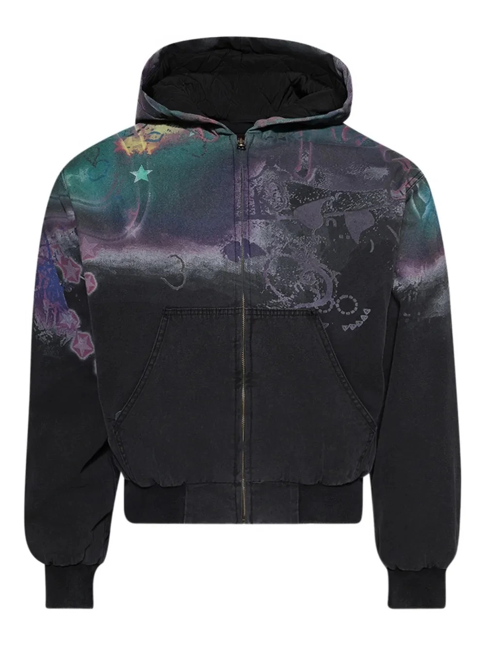 Custom Clothing Manufacturer Digital Printing Graphic Acid Wash 340g Cotton ZIpper Hoodie 1