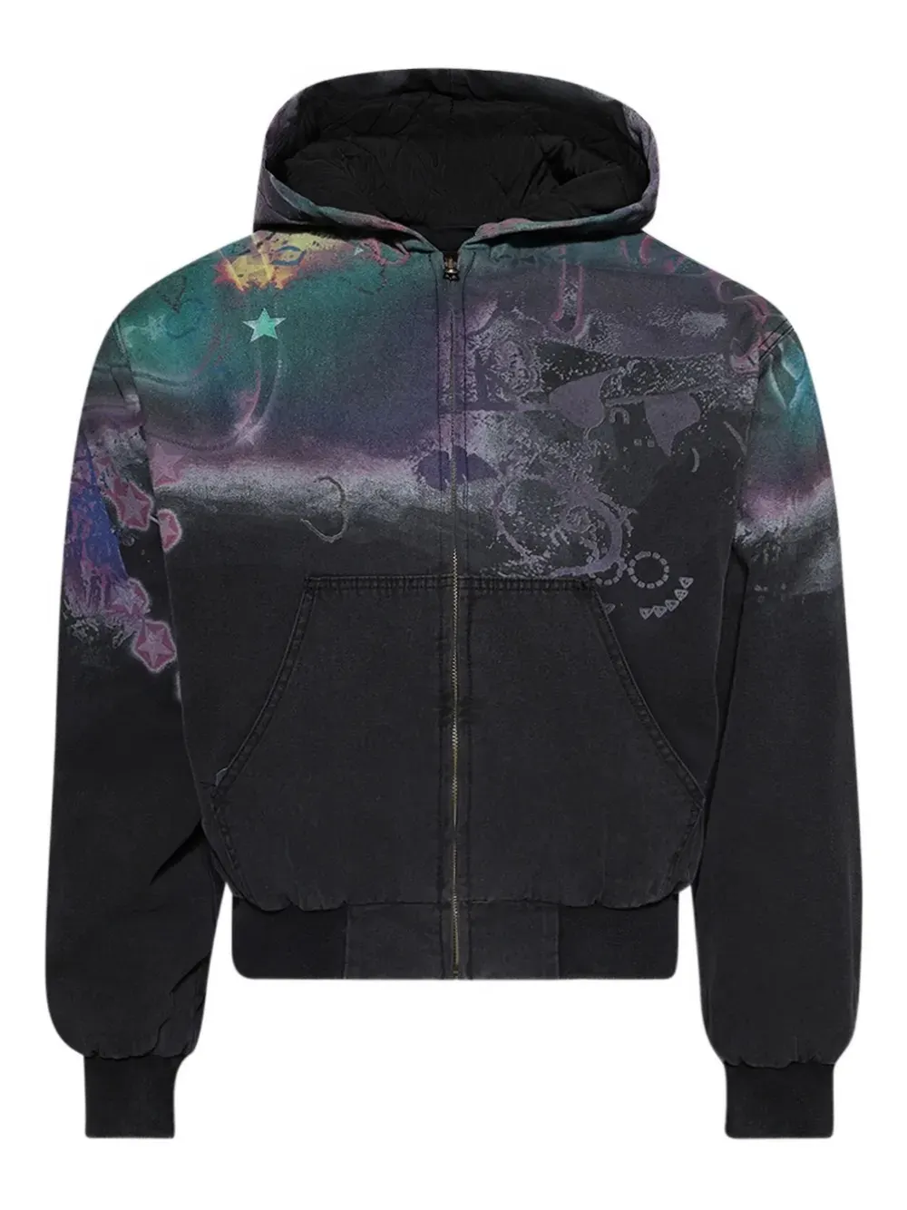 訂製服裝製造商數位印花圖案酸洗340克棉拉鍊連帽衫 1