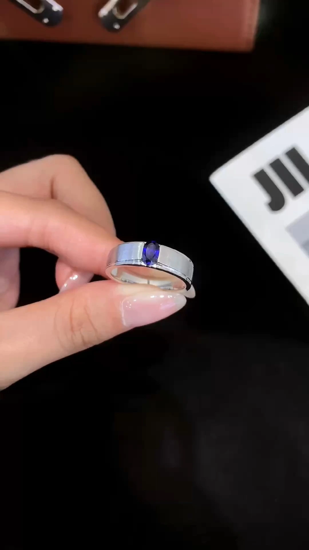 Personalized Lab Grown Gemstone Ring for Men PT950 White Gold Engagement Ring With Lab Sapphire 1