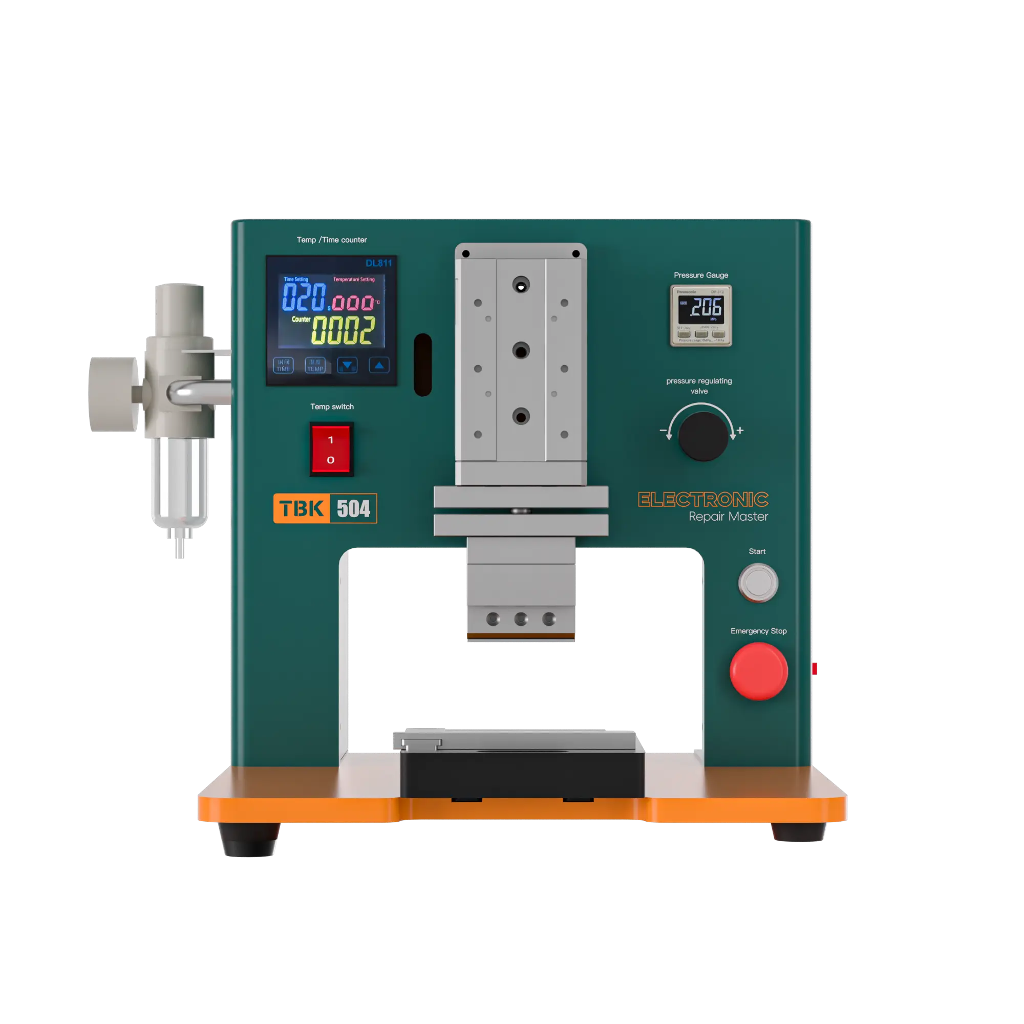 Máquina de colagem de FPC de mesa TBK 504: Controle digital de temperatura e ferramenta pneumática para reparo de cabos flexíveis. 1