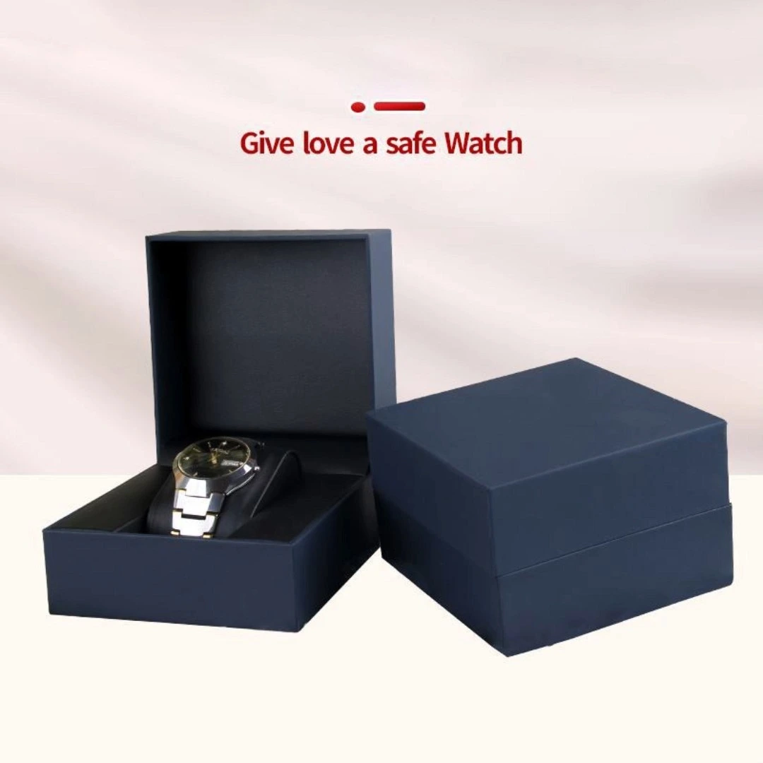 Coffret montre en papier tactile premium et cuir PU, emballage cadeau raffiné. 1