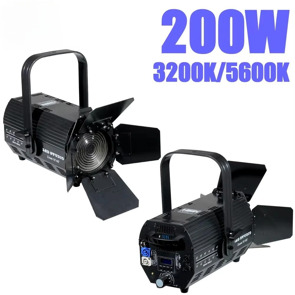 200W LED Fresnel Studio Light, Manual Zoom 15-65°, 3200K/5600K CCT - Factory Direct 1