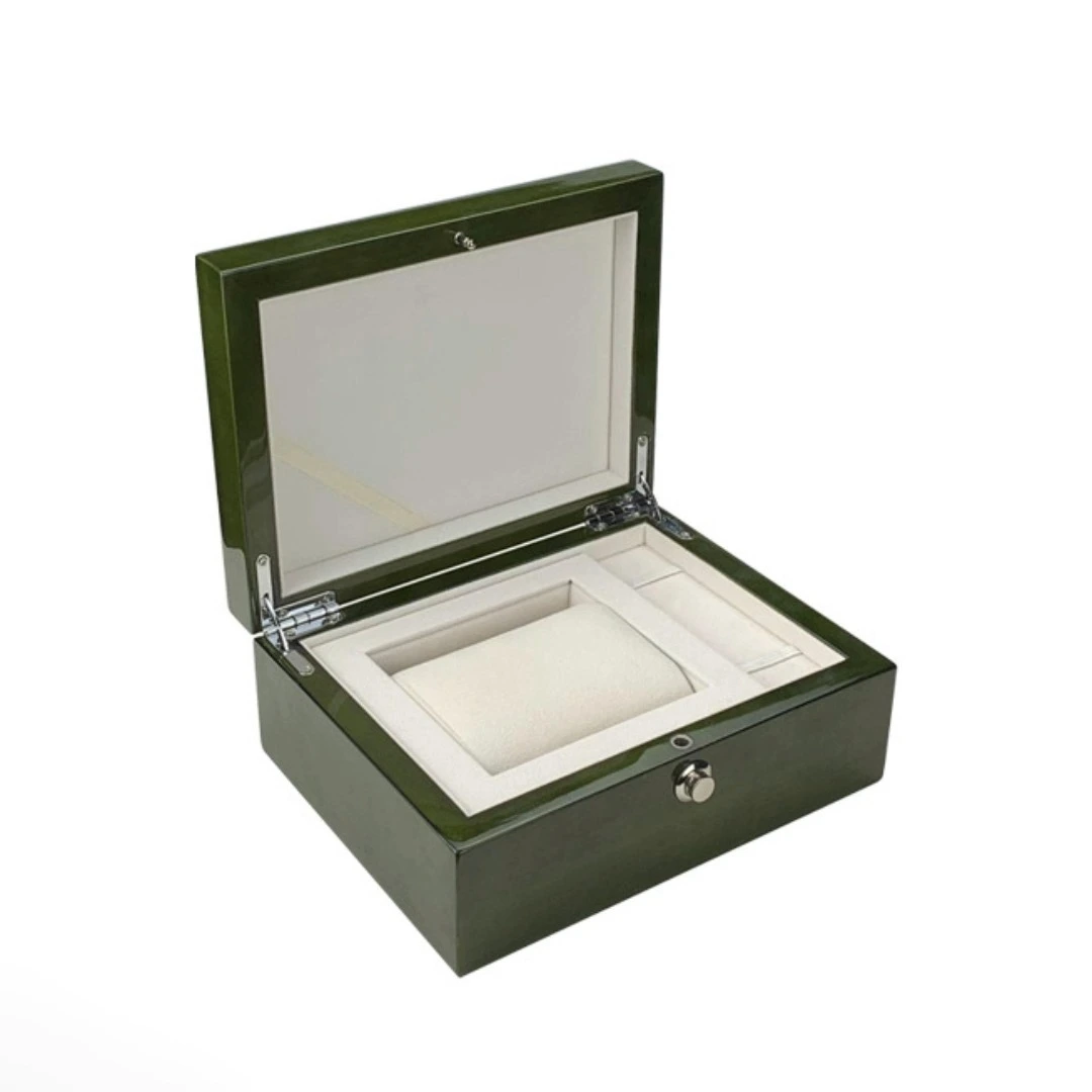 Premium piano lacquer wooden watch box with glossy green finish Watch gift presentation box 1