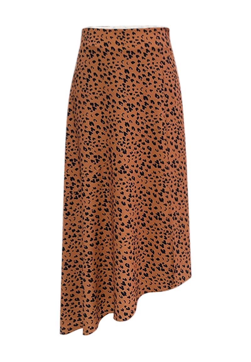 Brown Leopard Print Asymmetric Midi Skirt Vepeen Apparel 1