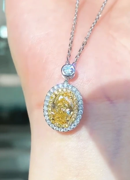 Lab Yellow Oval Diamond Halo Necklace 1
