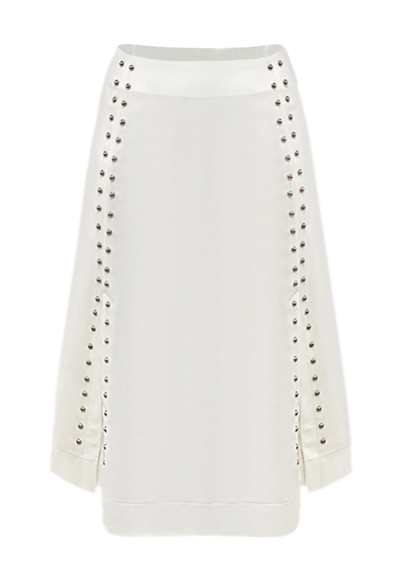 White Studded Side-Slit Midi Skirt Vepeen Apparel 1