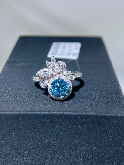 Premium Lab Grown Blue Round Diamond Ring Perfect Proposal Gift for Loved Ones 1