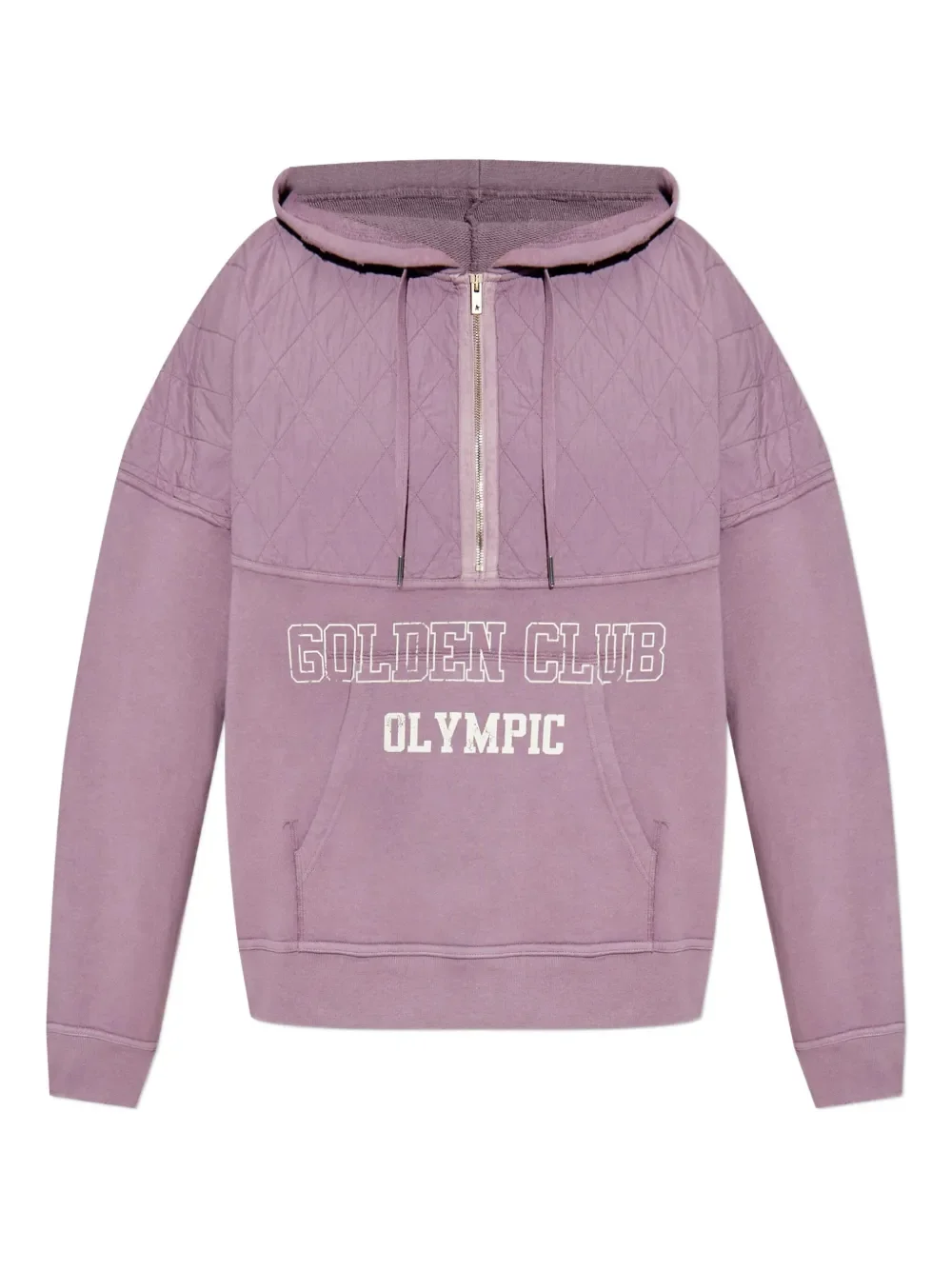 420克重 Logo 絎縫拼接半拉鍊長袖棉質連帽衫，附口袋 - HZHD003 1