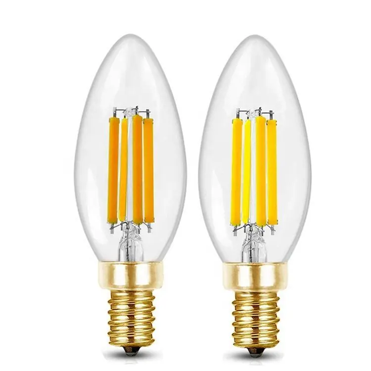 E14 C35 Candle LED Filament Bulbs with Silver and Gold Color Base 1