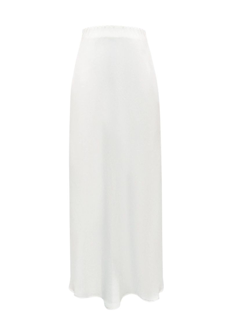 White Silk-Like Flowy Maxi Skirt Vepeen Apparel 1