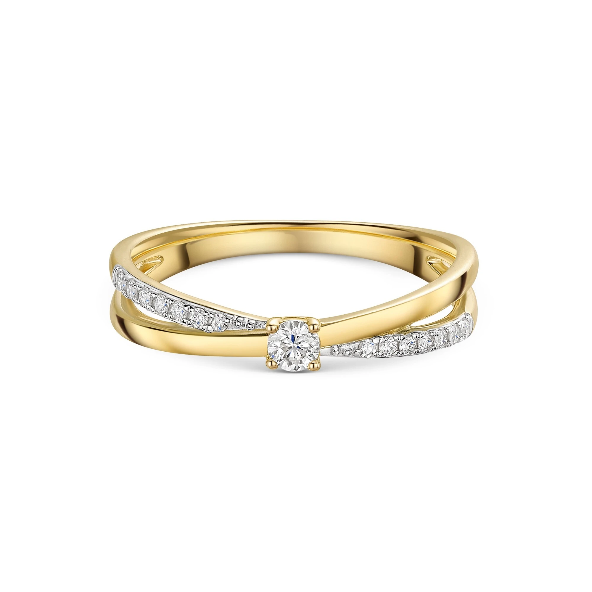 18ct Yellow Gold Lab Grown Round Brilliant Cut Diamond Crossover Fancy Band Ring 1