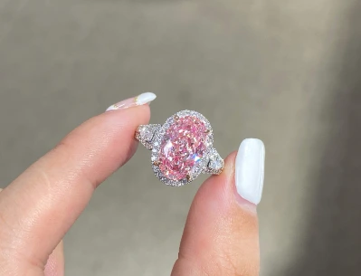Fine Jewelry Lab Grown Oval Cut Fancy Shaped Intense Pink VVS2 Clarity Diamond Enagement Ring 1