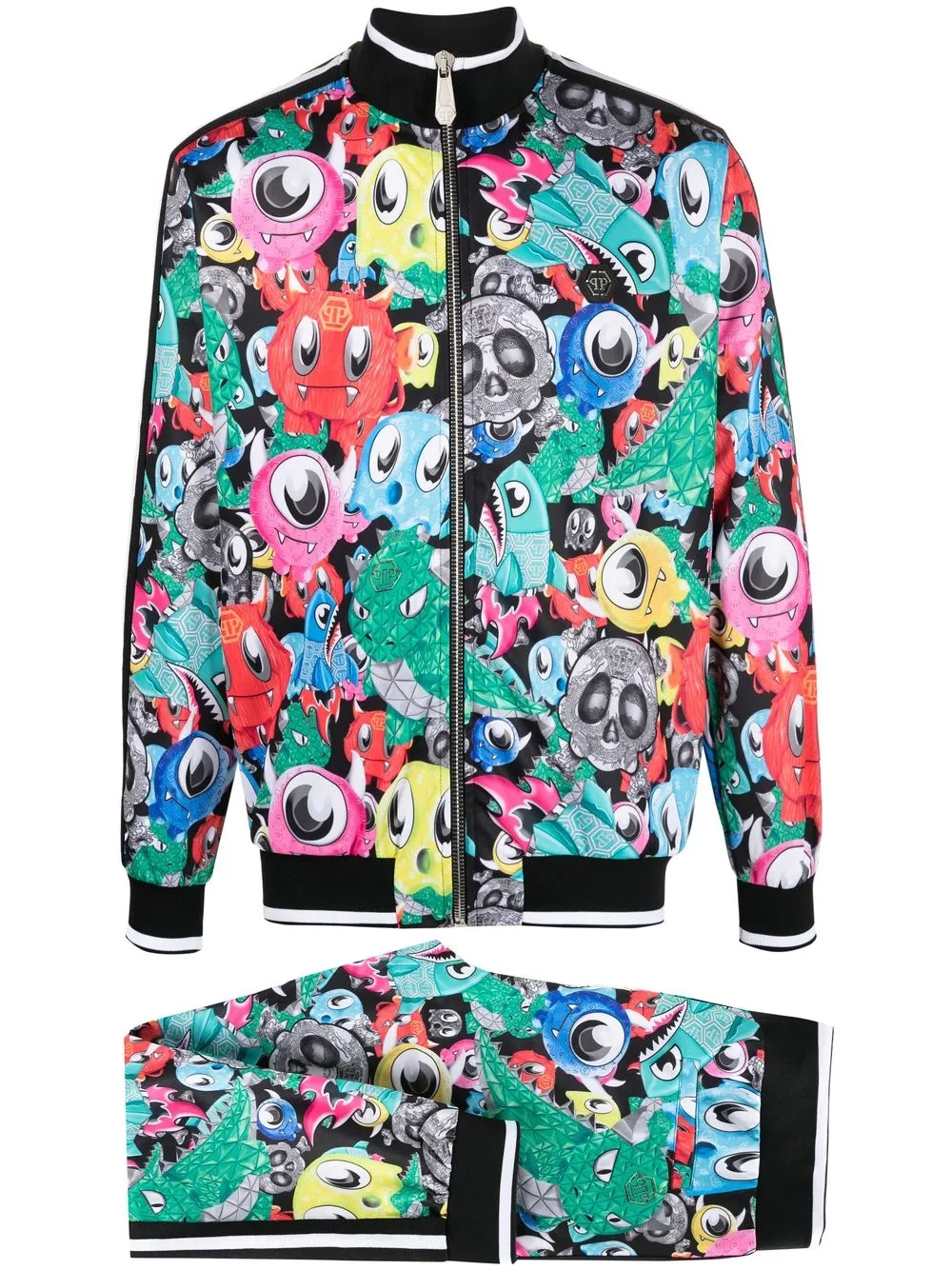 300G Cartoon-Print Full-Zip Stand Collar Streetwear Tracksuit Set with Pocket-SWTS001 1