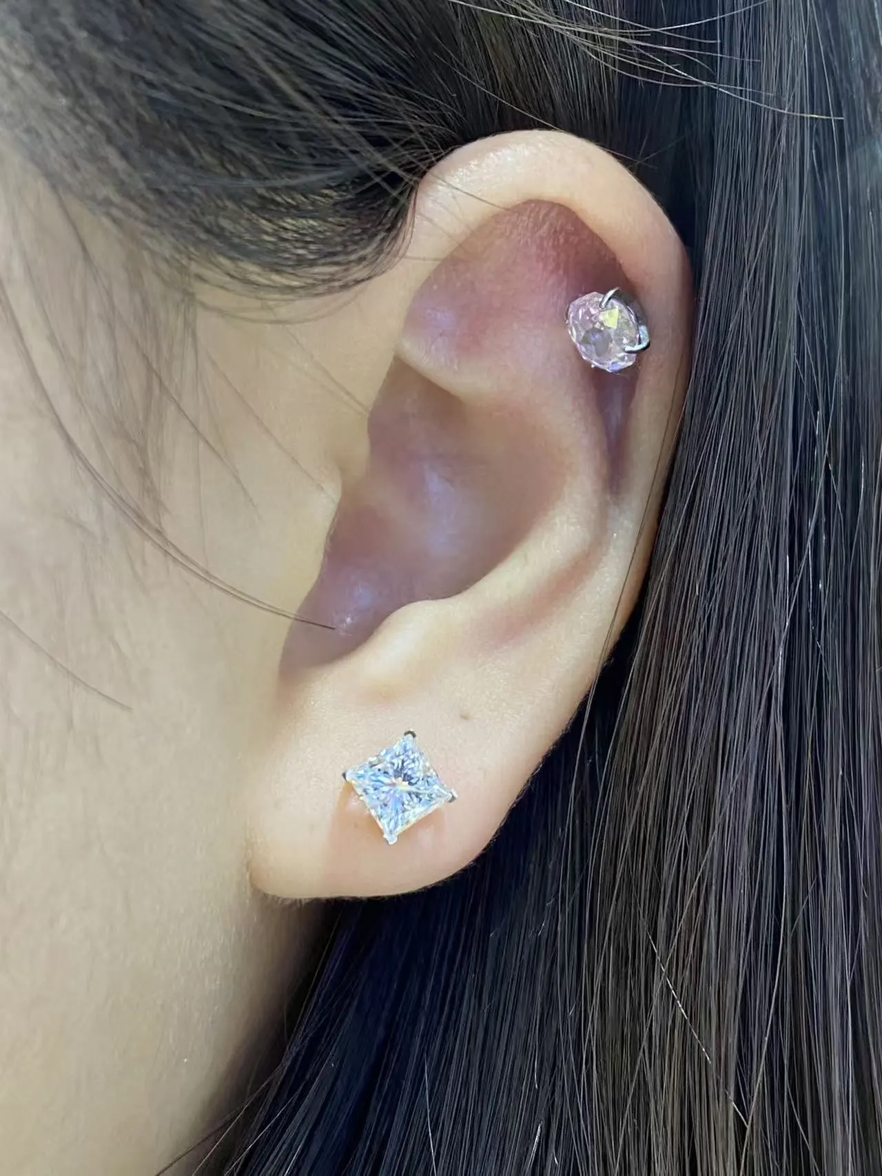 18k gold lab diamonds earrings 2ct Princess cut with IGI certification 1