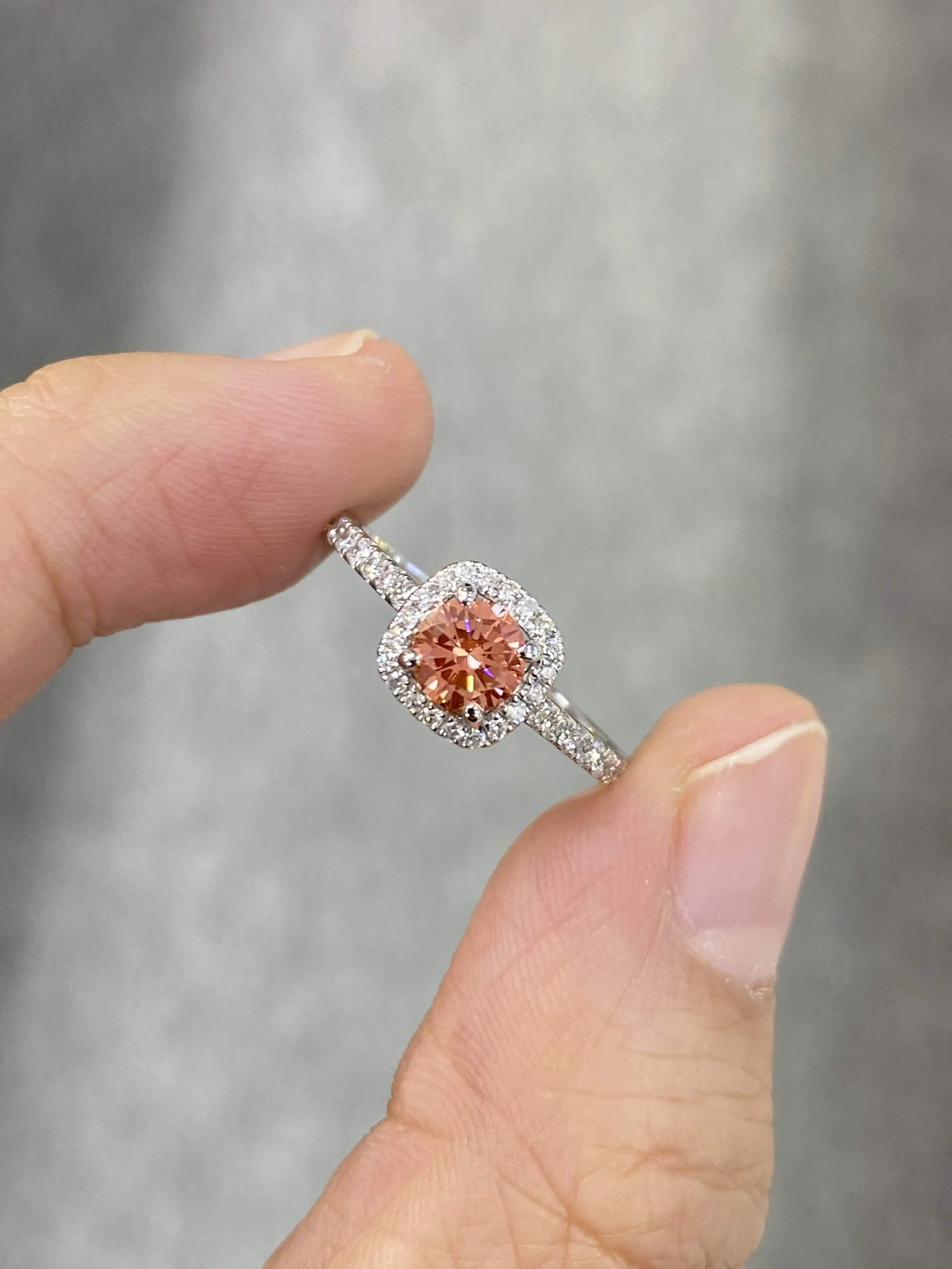 18k gold lab diamonds ring 0.45ct Round Pink diamond ring Fully set ring with IGI certification 1