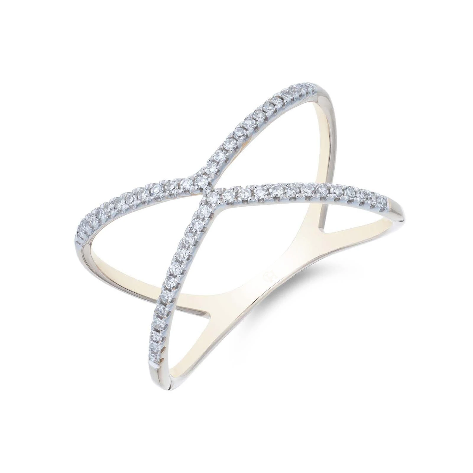 18ct Yellow Gold Lab Grown Round Brilliant Cut Diamond Cross Over Fancy Ring 1