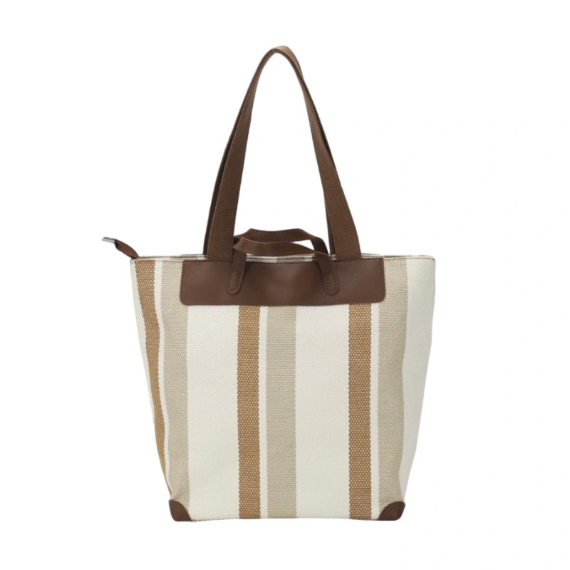 LANKIN Knit Tote Bag Vertical Stripes Large Capacity for Everything 1