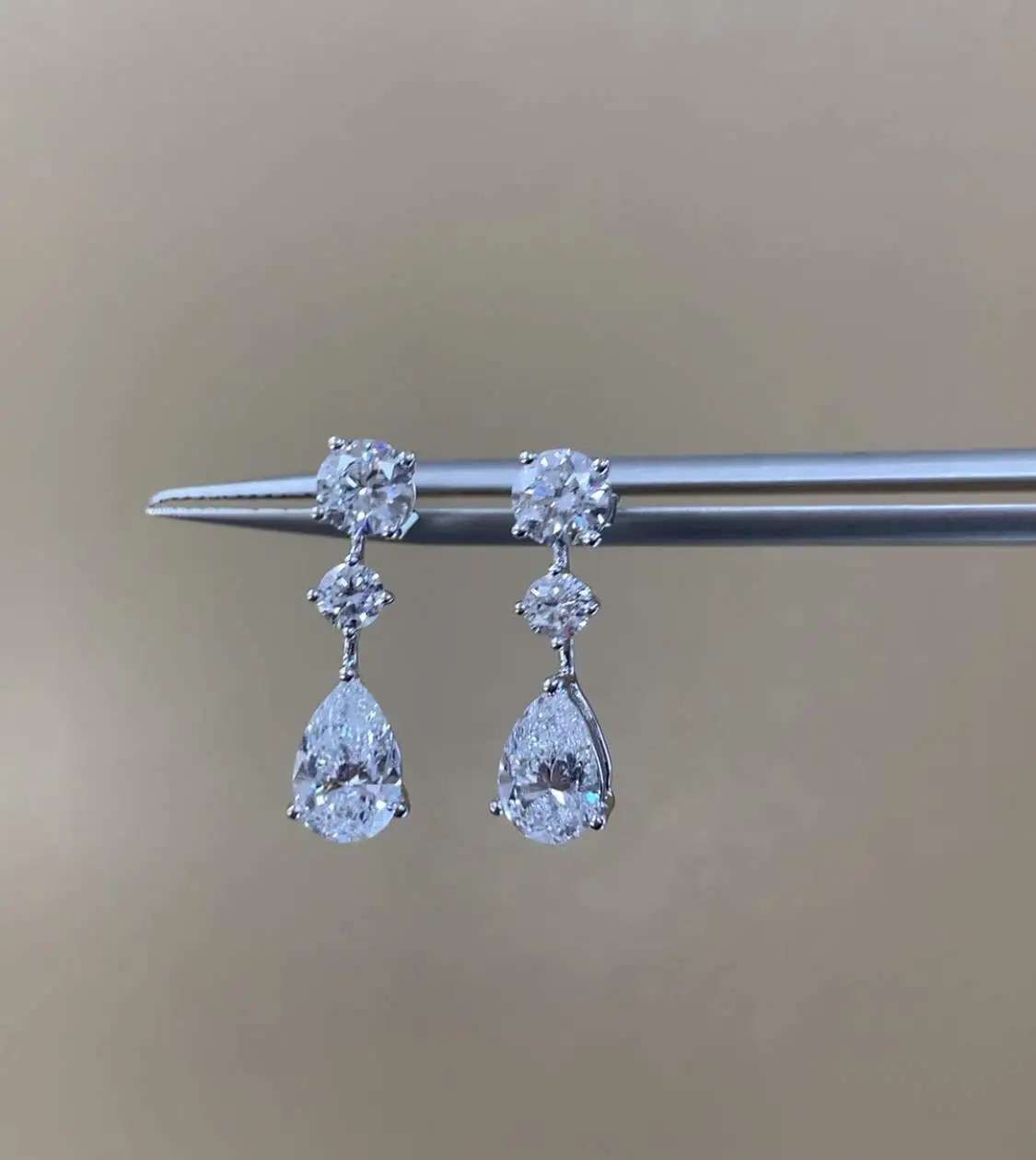 Platinum Lab Diamond Earrings 1.95ct Pear and Round Earrings with IGI Certification 1