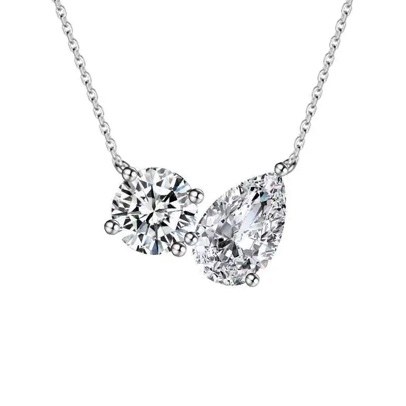 18k gold lab grown diamonds Necklace 1.04ct Round and Pear Necklace Double stone necklace 1